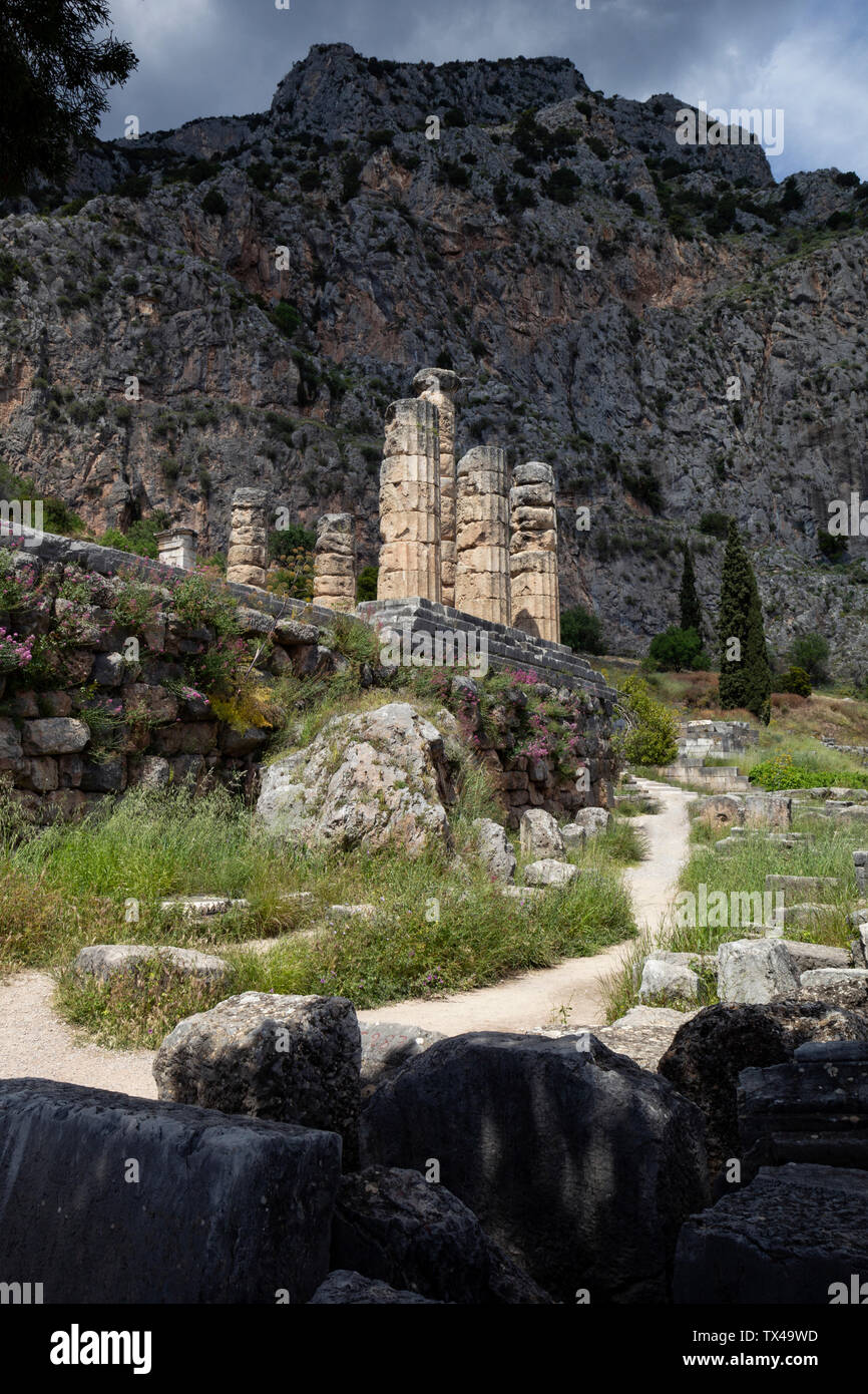 Greece, Delphi, Temple of Apollo Stock Photo