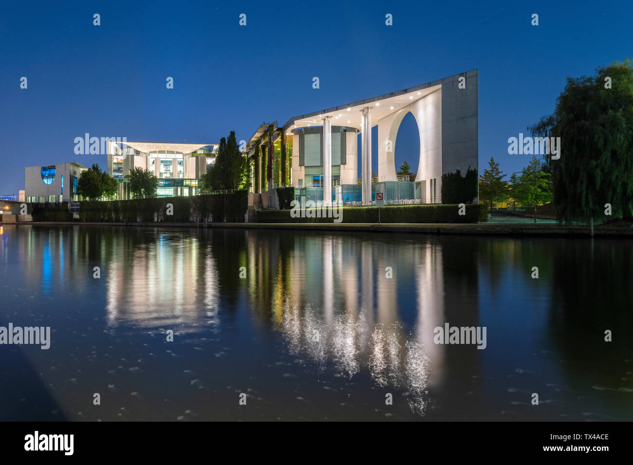 Germany, Berlin, lighted Chancellor's office by night Stock Photo