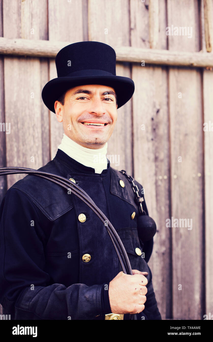 Portrait of smiling chimney sweep Stock Photo