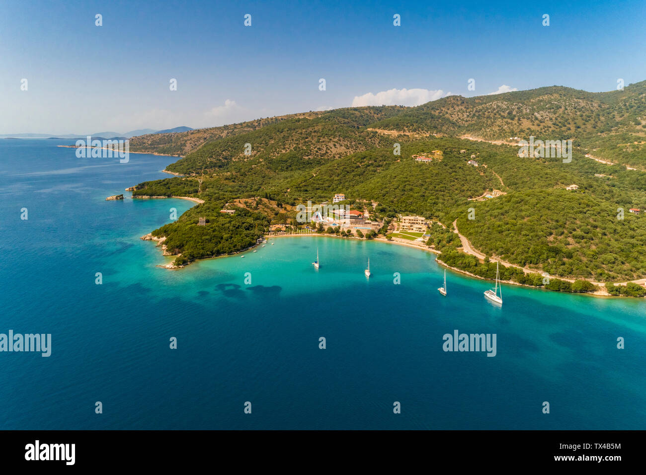 Greece, aerial view of small bay at Syvota Stock Photo