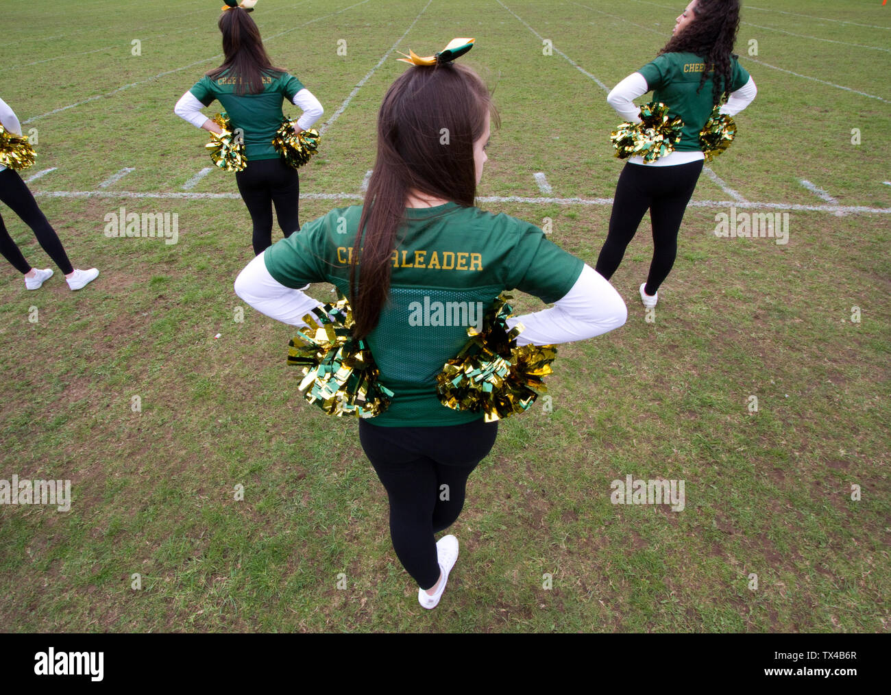 Bury Saints american football cheerleaders on the sidelines Stock Photo