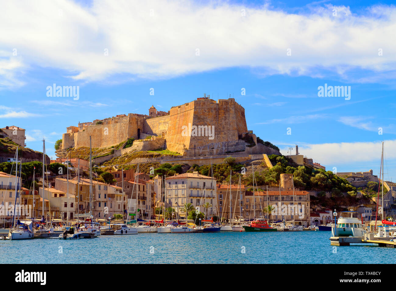 France, Corsica, Bonifacio, harbour below the citadel Stock Photo
