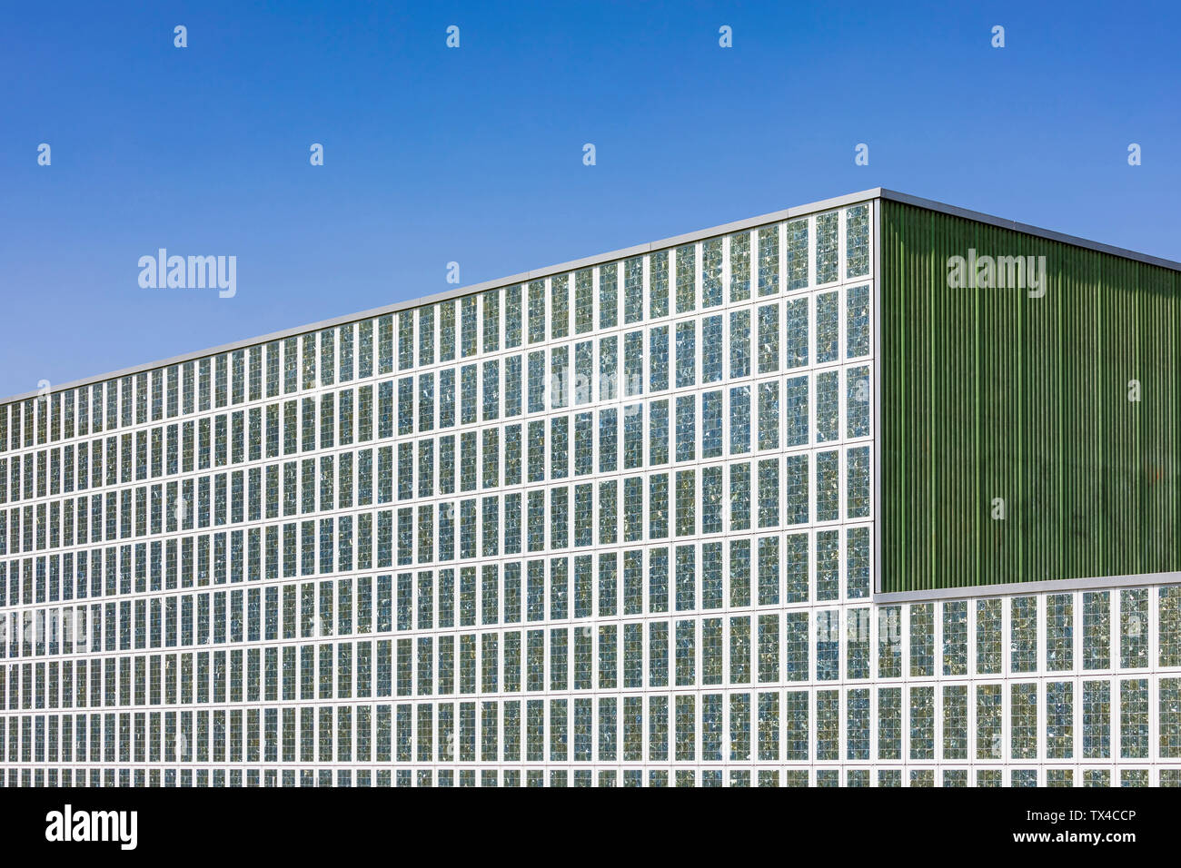 Germany, Tuebingen, detailof modern Multi-Purpose Hall Paul Horn-Arena with solar panels Stock Photo