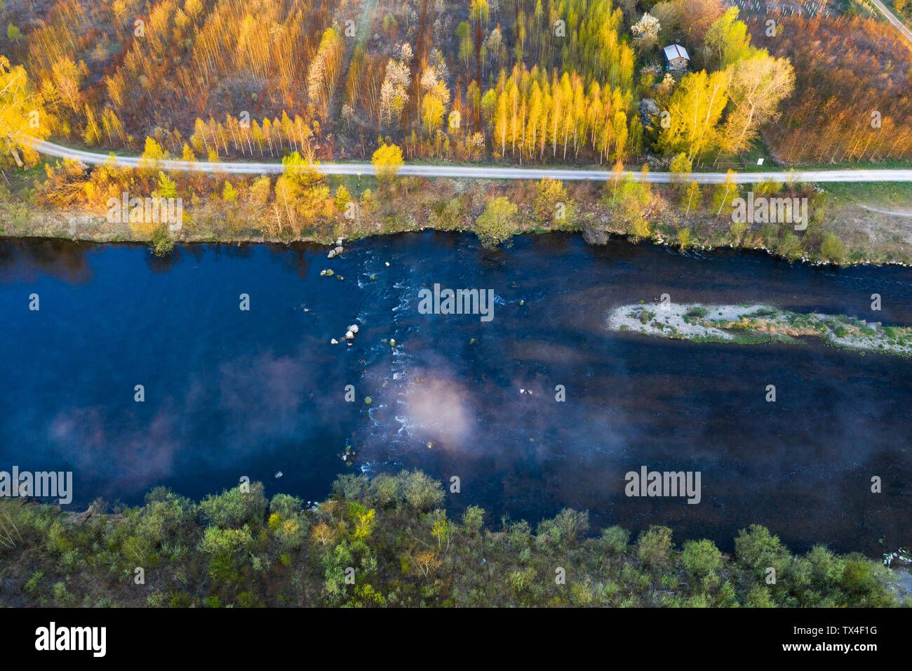 Germany, Augsburg, Inningen, Wertach river, aerial view Stock Photo