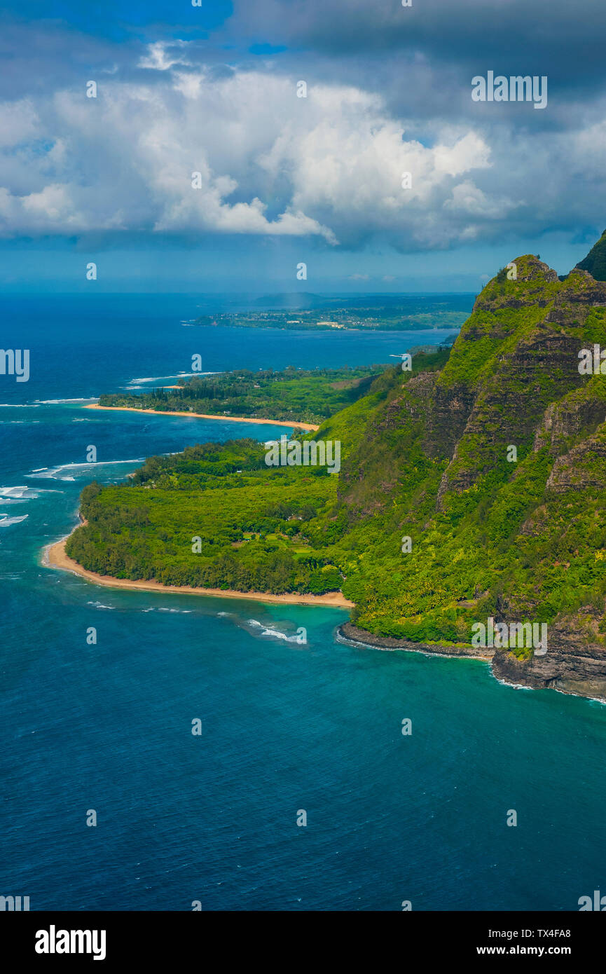 Hawaii, Kauai, Aerial of the Na Pali Coast, Na Pali Coast State Wilderness Park Stock Photo