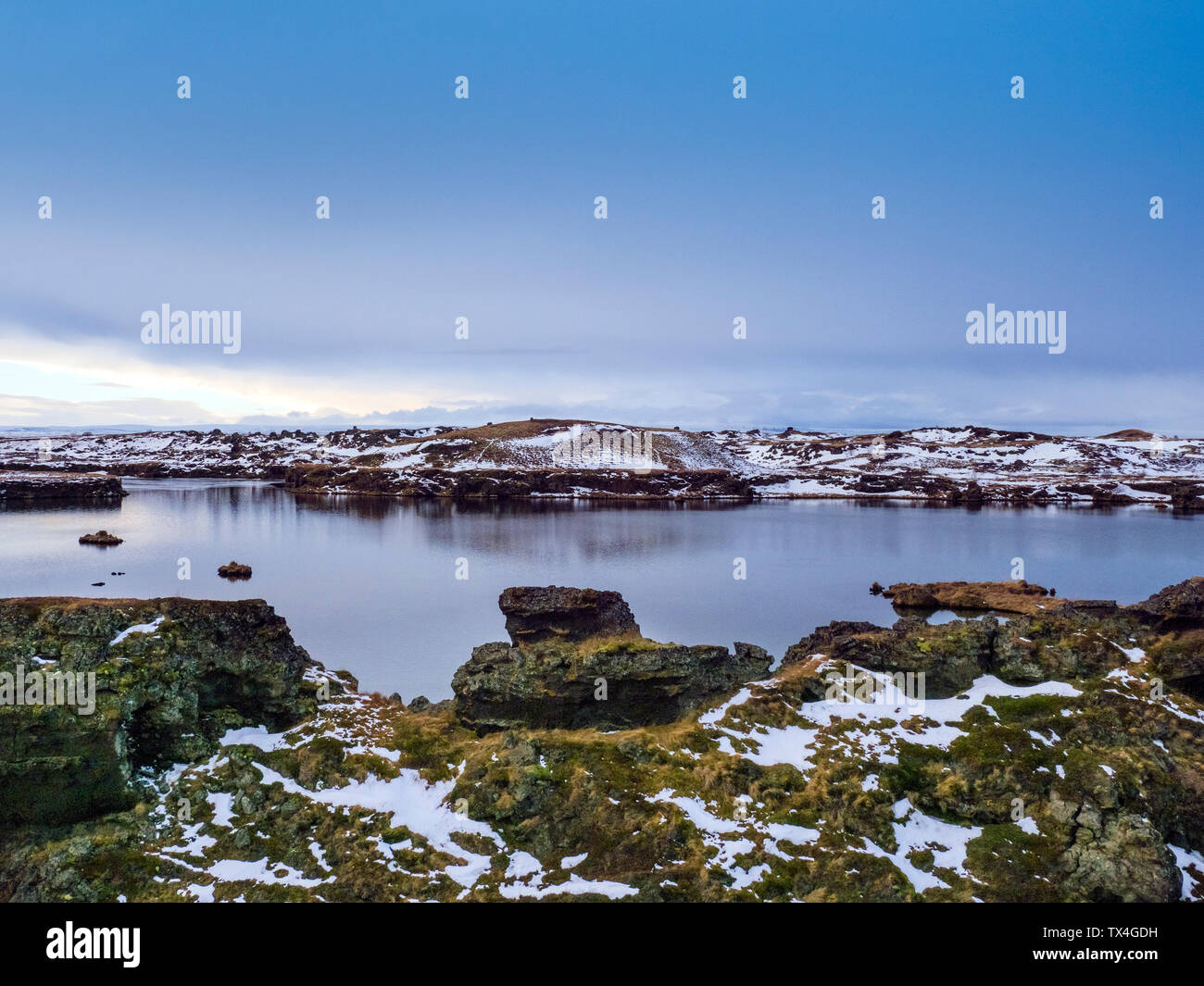 Iceland, Lake Myvatn in winter early morning Stock Photo
