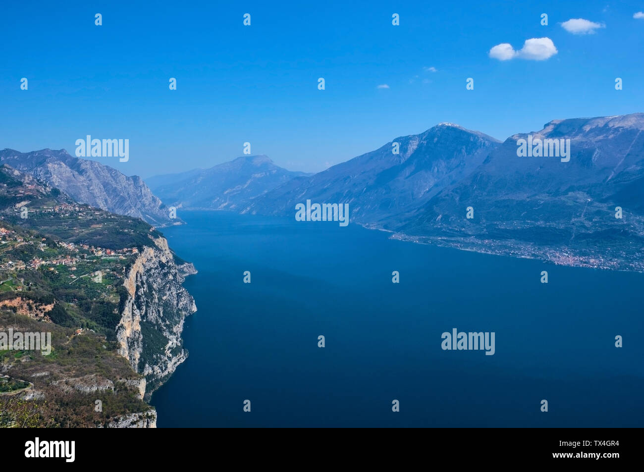 Italy, Lombardy, Lake Garda, View to Tremosine sul Garda Stock Photo