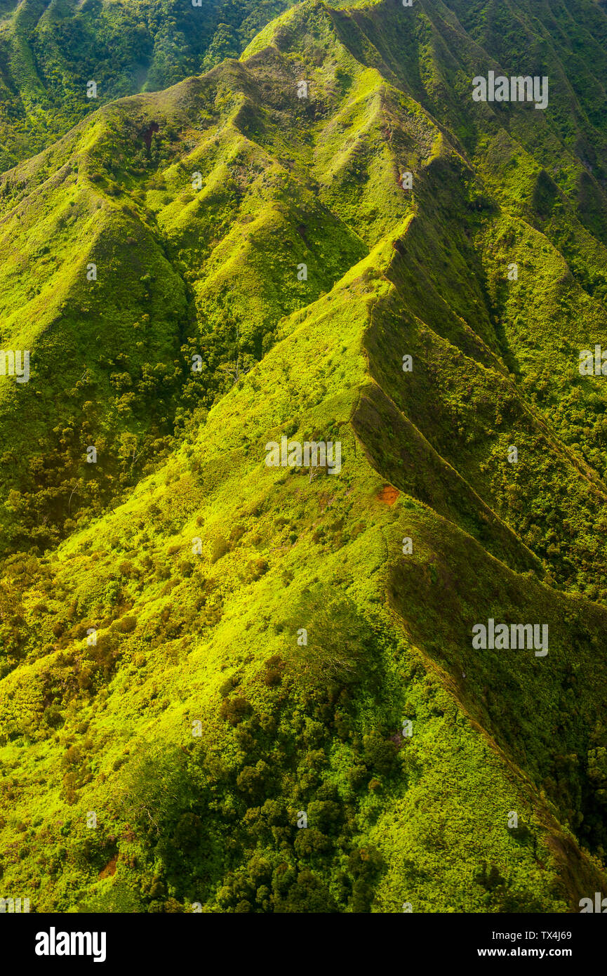 Hawaii, Kauai, Aerial of the Na Pali Coast, Na Pali Coast State Wilderness Park Stock Photo