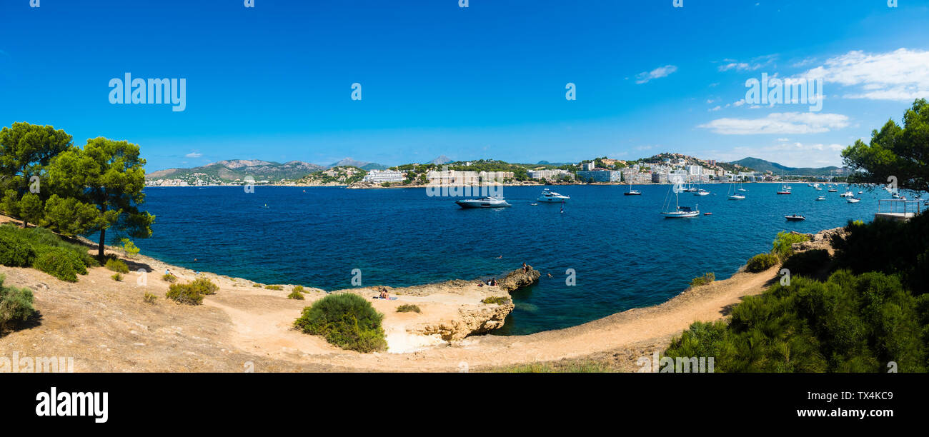 Spain, Balearic Islands, Mallorca, Panoramic view of bay of Santa Ponca Stock Photo