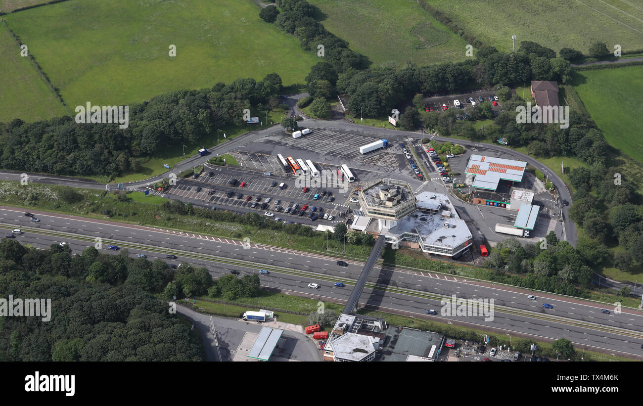 aerial view of Lancaster Motorway Services Northbound Stock Photo