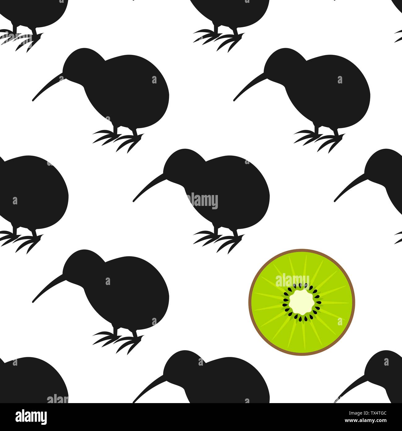 Kiwi birds and fruit seamless pattern. Vector illustration Stock Vector