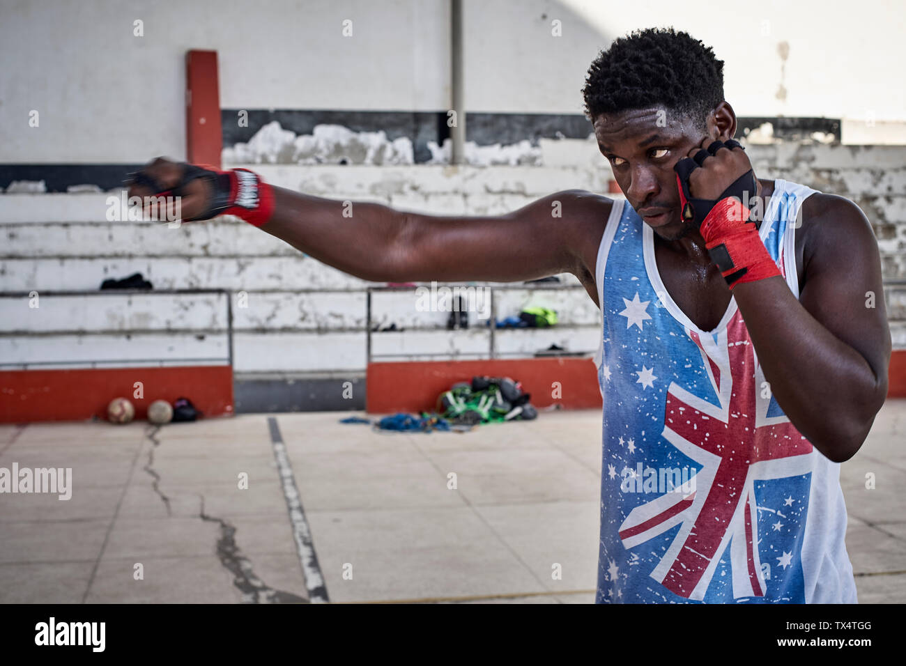 Portrait of boxer practicing Stock Photo