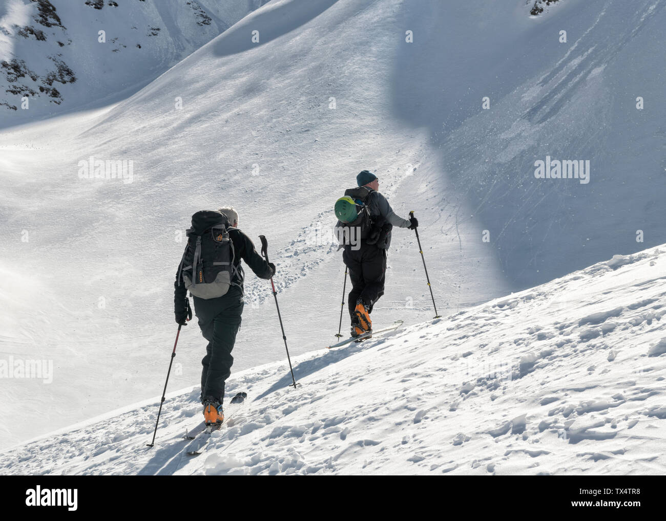 Georgia, Caucasus, Gudauri, two people on a ski tour Stock Photo