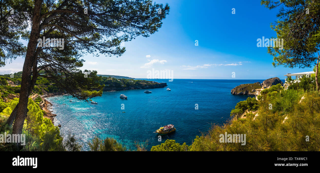 Spain, Balearic Islands, Mallorca, Isla Malgrats, Panoramic view of bay Stock Photo