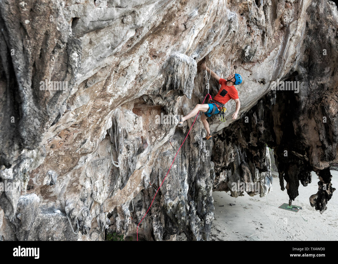 Thailand, Krabi, Lao liang island, climber in rock wall Stock Photo