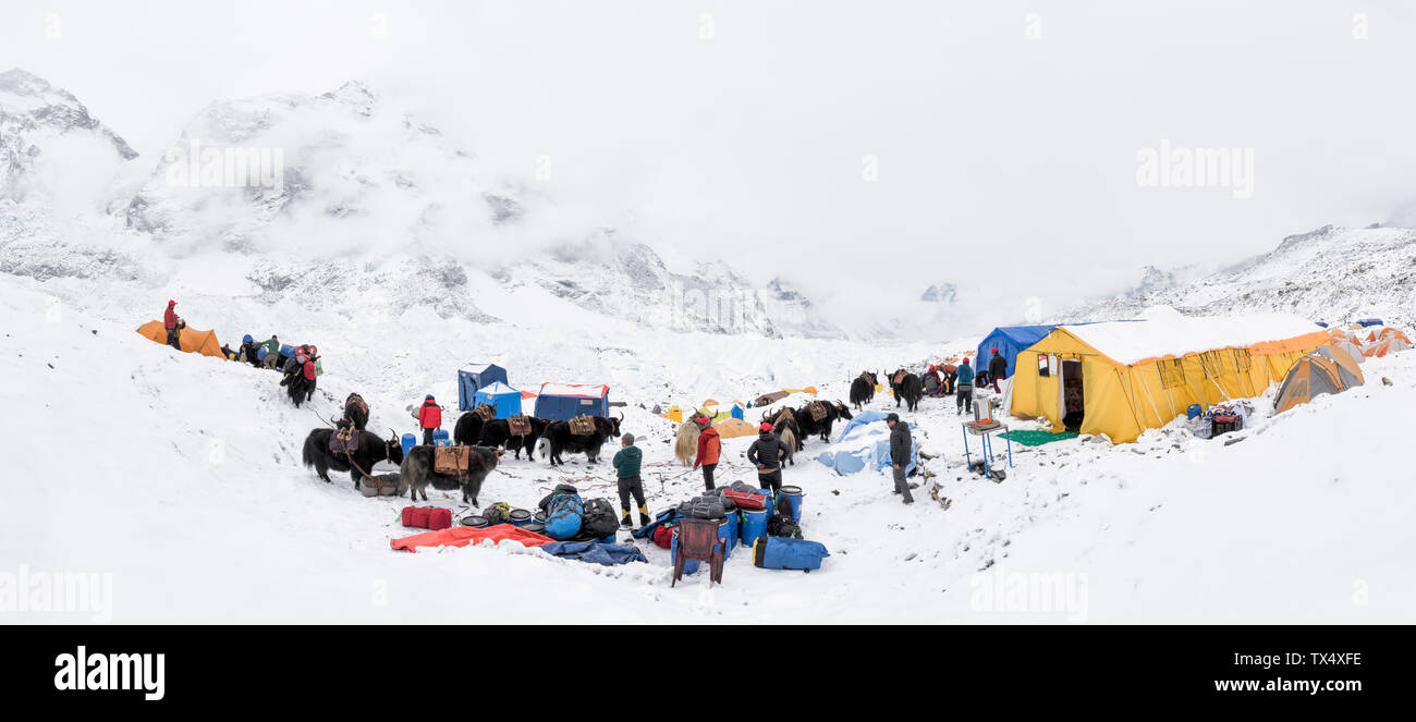 Nepal, Solo Khumbu, Mountaineers at Everest Base Camp Stock Photo