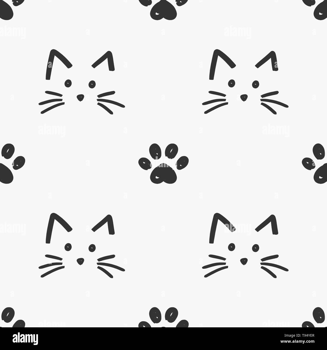 Cat faces and paws seamless pattern vector Stock Vector