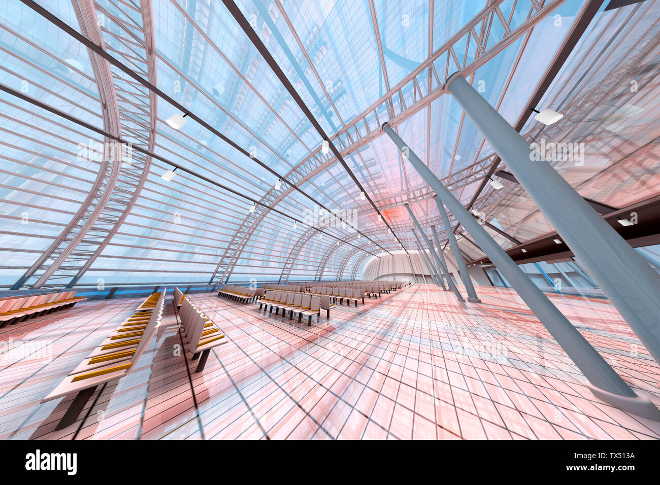 3D Rendered Illustration, Architecture visualization of a airport Stock Photo