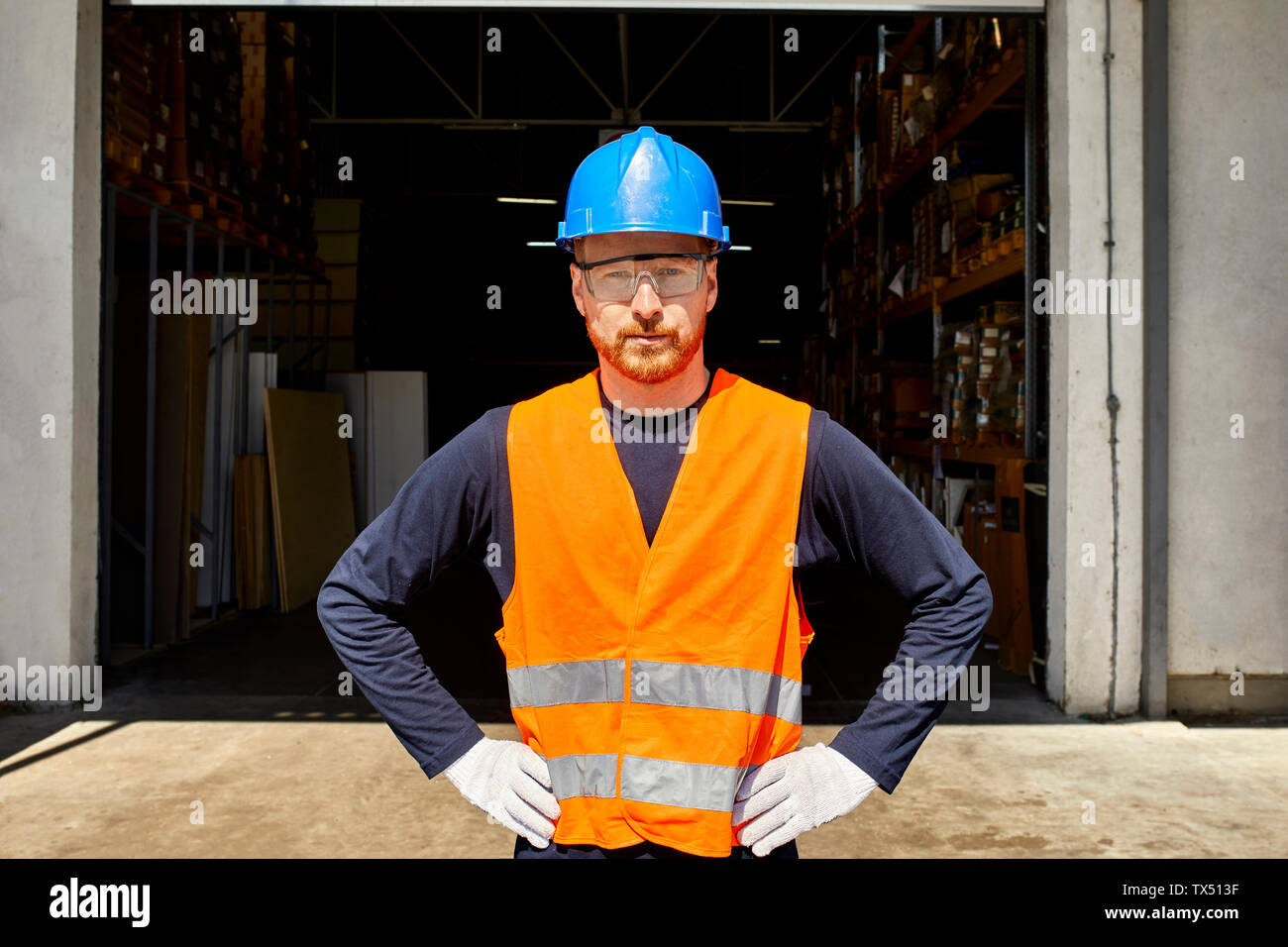 Portrait of confident worker on factory yard Stock Photo