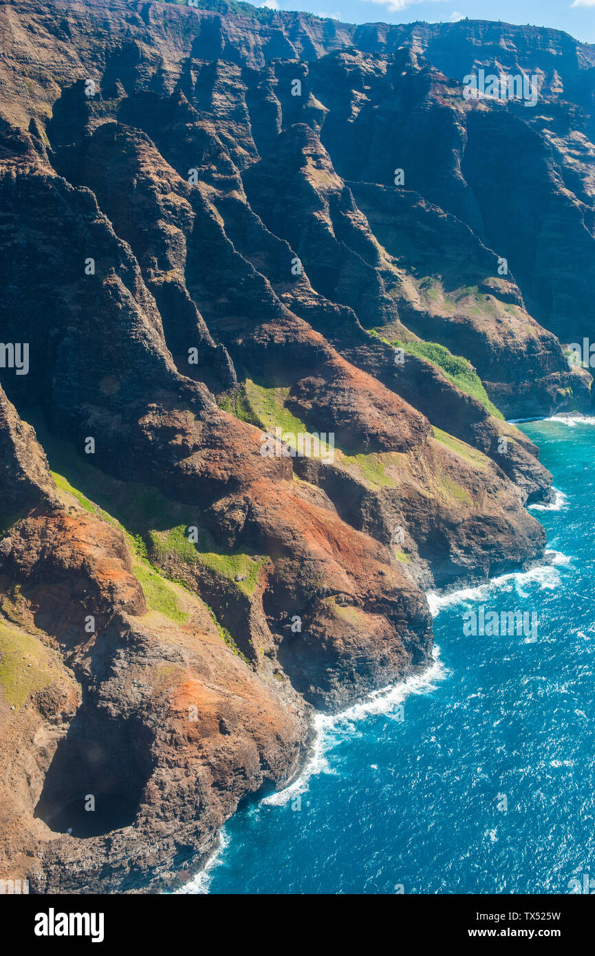 Hawaii, Kauai, Aerial of the Na Pali Coast, Na Pali Coast State Wilderness Park Stock Photo