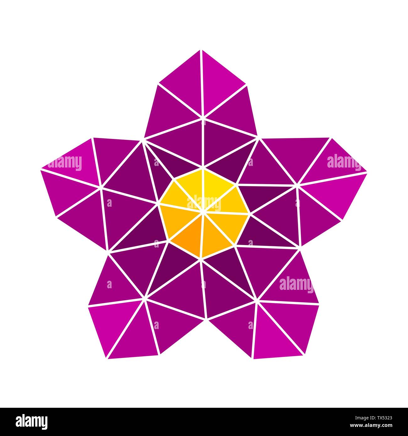 Low poly abstract purple flower shape design. Vector illustration Stock