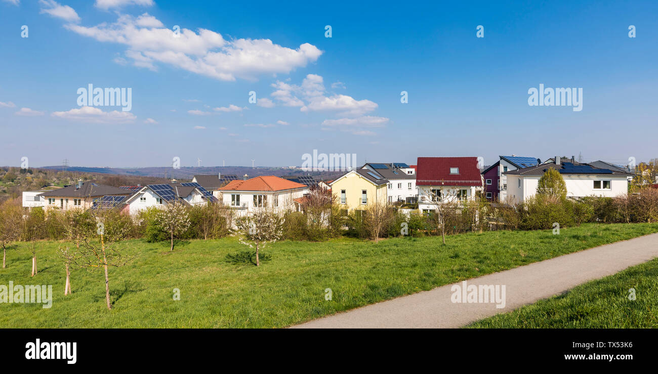 Germany, Aichschiess, development area, modern one-family houses with solar collectors Stock Photo