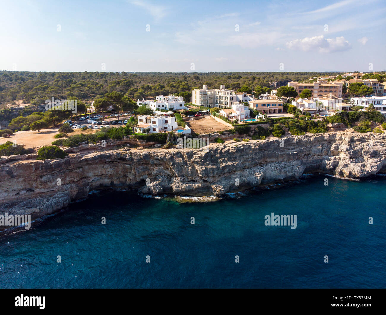 Spain, Balearic Islands, Mallorca, Llucmajor, Aerial view of bay Stock Photo