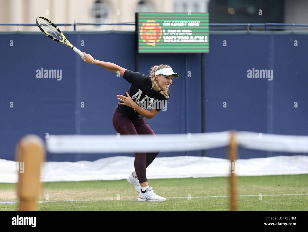 Eastbourne, UK. 24 June 2019 Caroline Wozniacki of Denmark on the practice court on Day three of the Nature Valley International at Devonshire Park. Credit: James Boardman / Alamy Live News Stock Photo