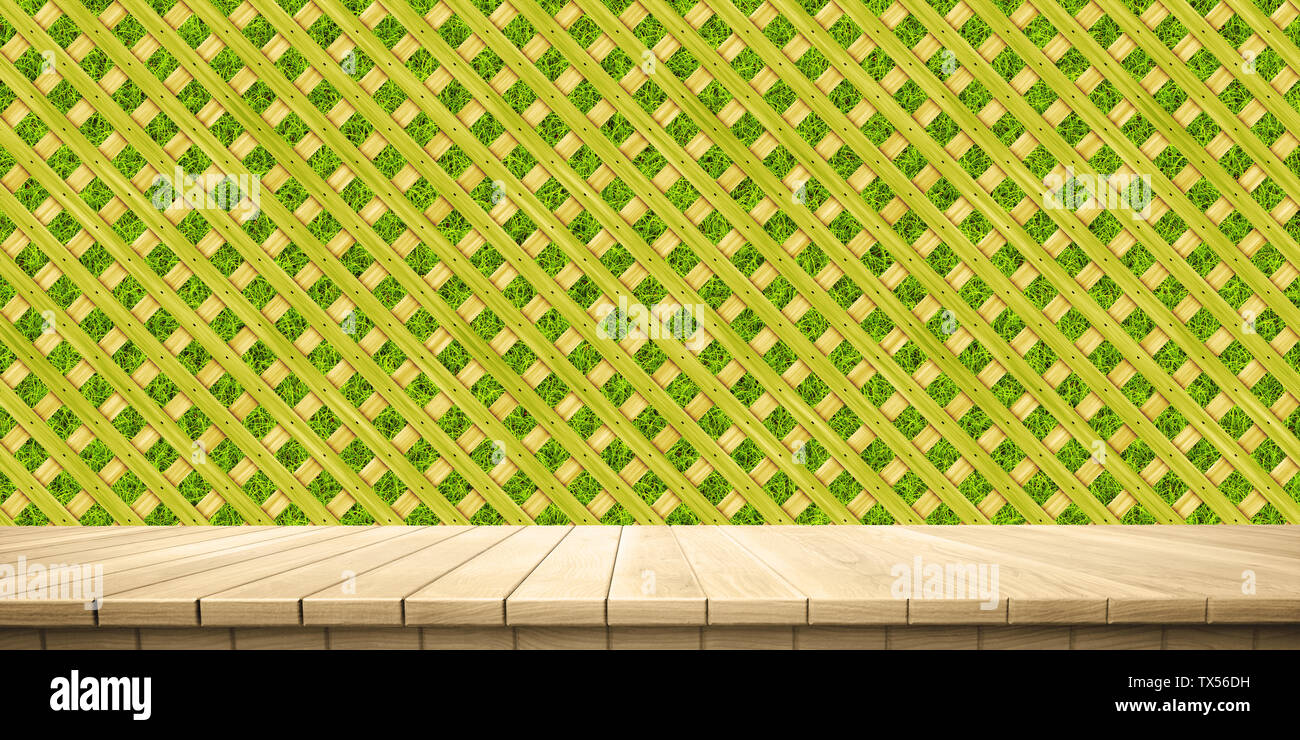 Colorful wooden platform background: fence/railing.  ( 3D rendering computer digitally generated illustration.) Stock Photo