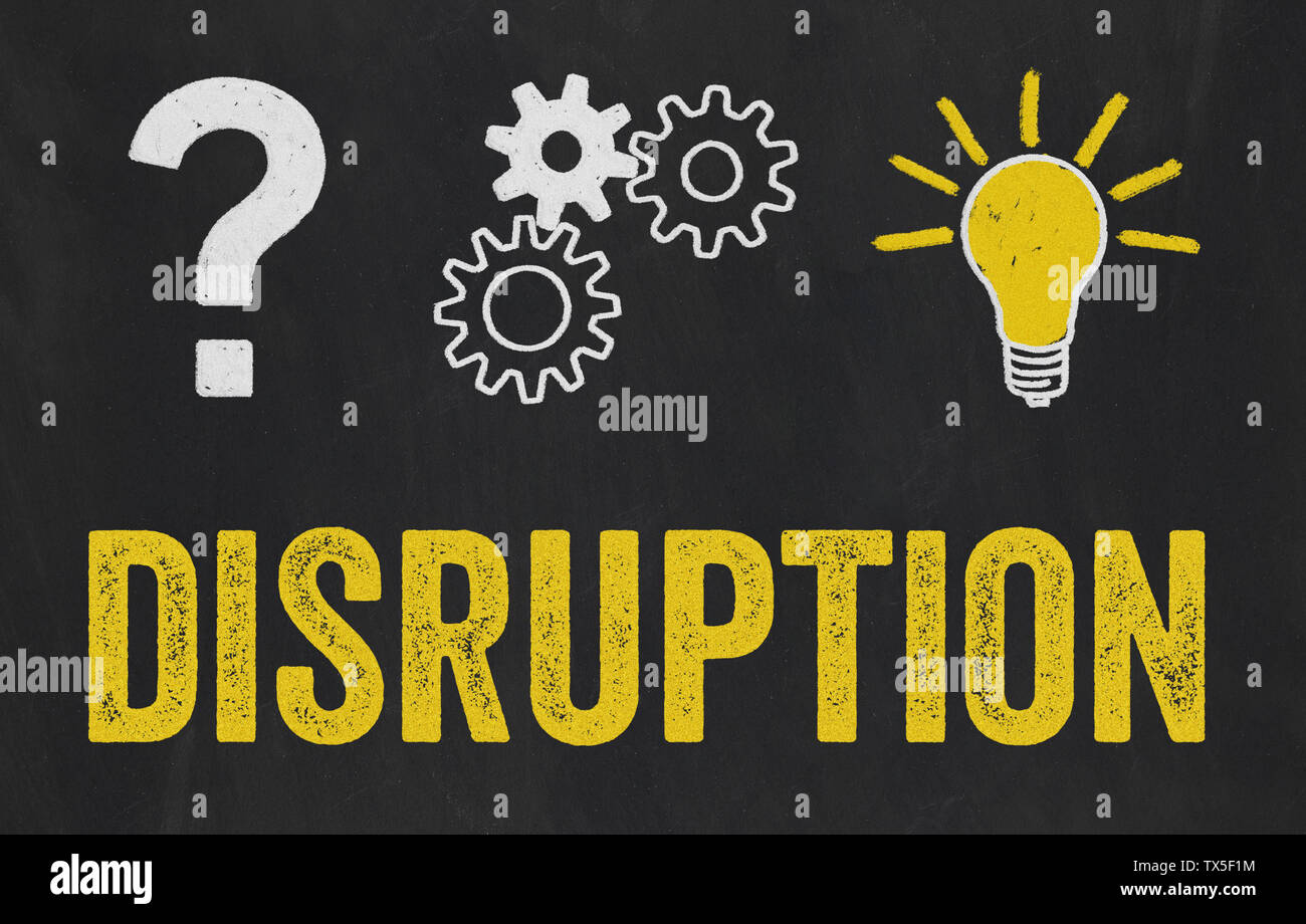 Question Mark, Gears, Light Bulb Concept - Disruption Stock Photo