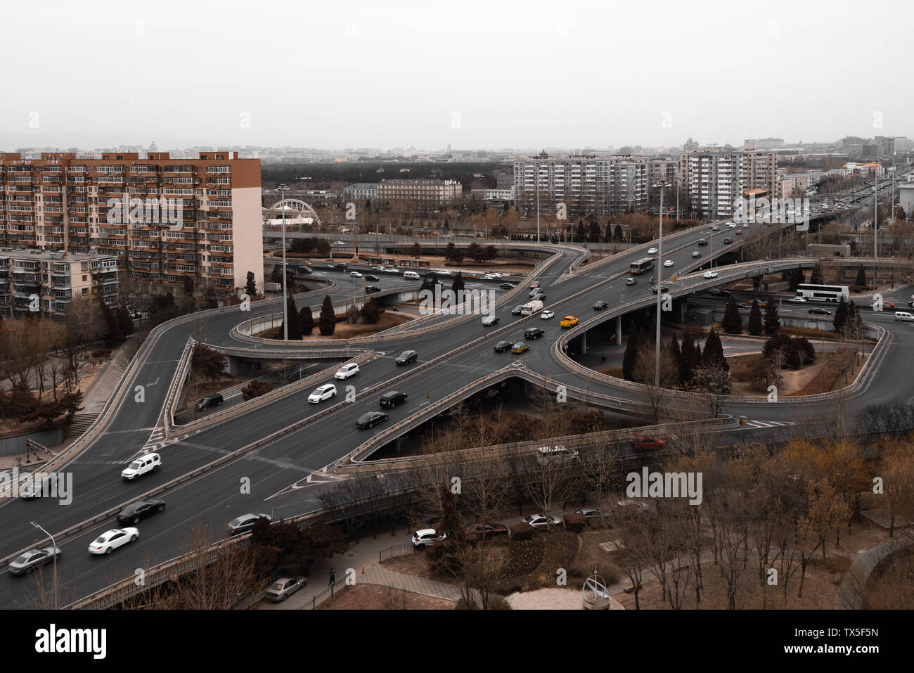City, traffic, beijing zuoanmen bridge, roundabout overpass, peak