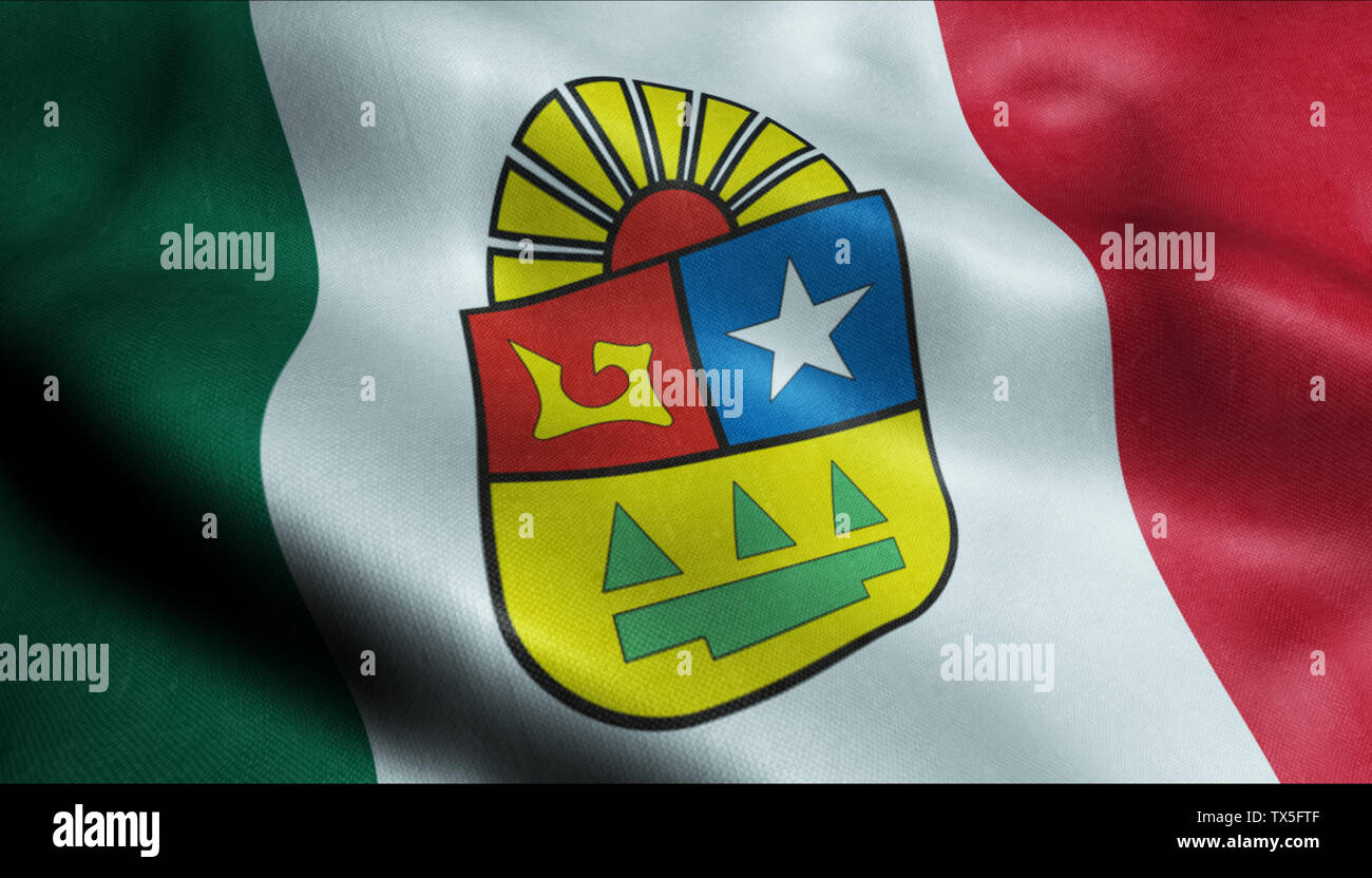 Quintana Roo City Flag Country Mexico Closeup View 3D Rendering Stock ...