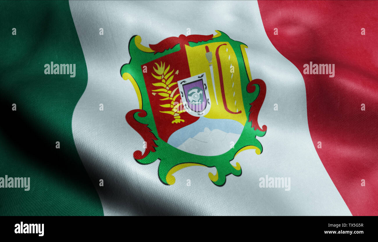 Nayarit City Flag Country Mexico Closeup View 3D Rendering Stock Photo