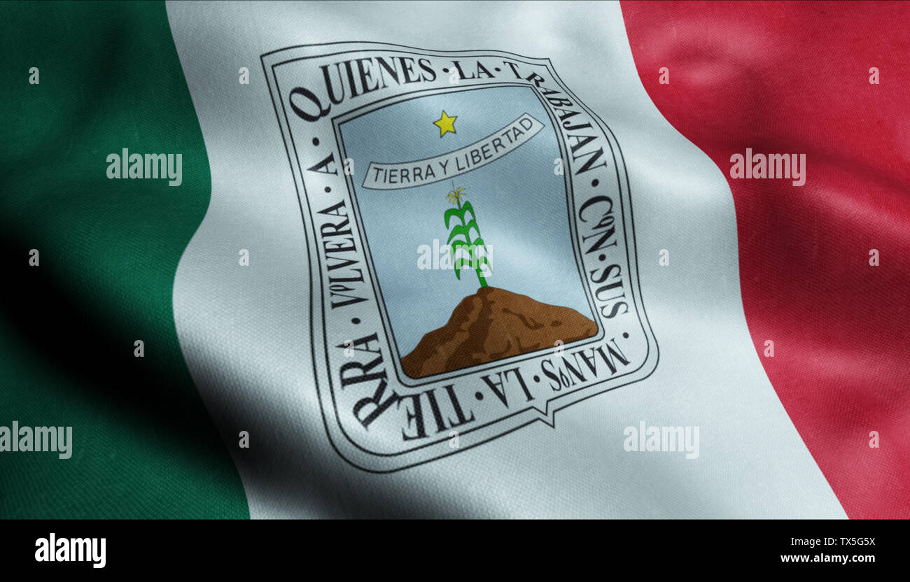 Morelos City Flag Country Mexico Closeup View 3D Rendering Stock Photo
