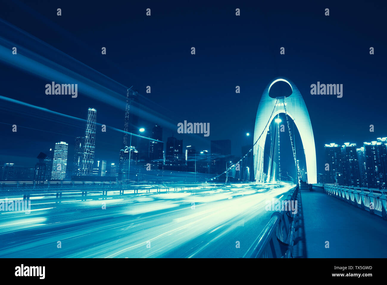 traffic blur motion on modern bridge at night Stock Photo - Alamy