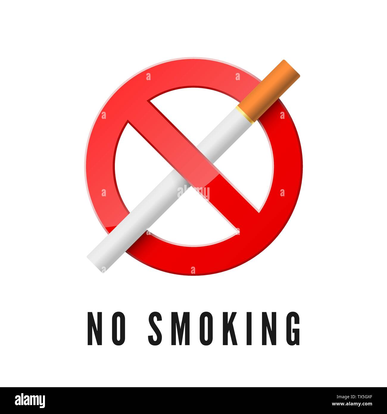 No Smoking. Red prohibition sign with cigarette. Realistic Forbidden Smoking Icon. Vector illustration isolated on white background Stock Vector