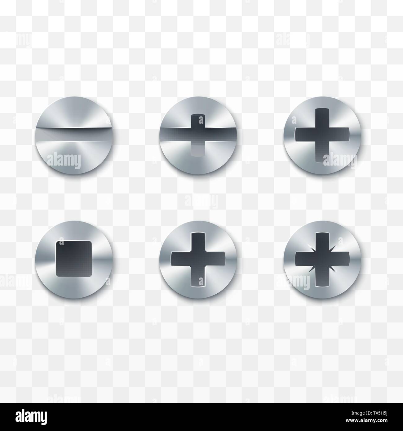 Screws, rivets and bolts set. Vector illustration isolated on transparent background Stock Vector