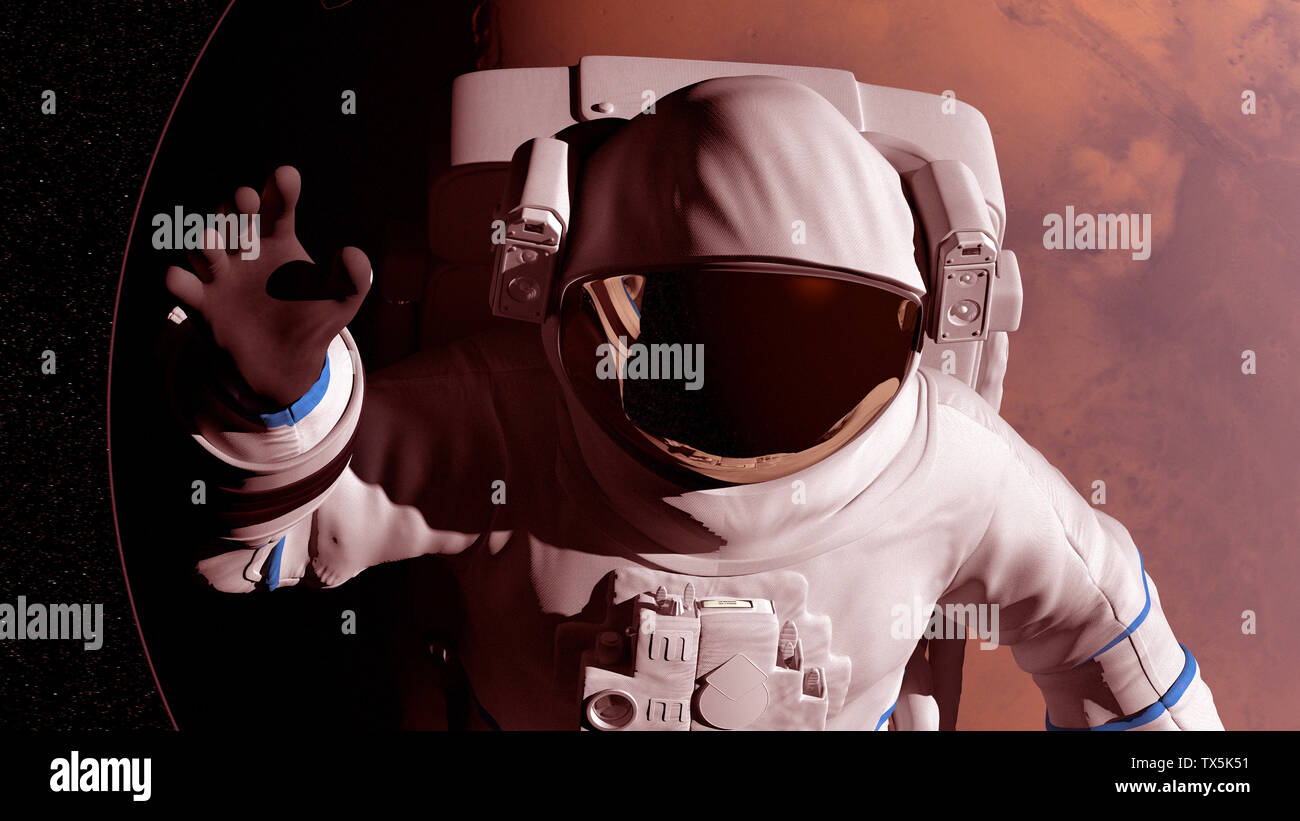 3d rendered illustration of an astronaut infront of mars Stock Photo