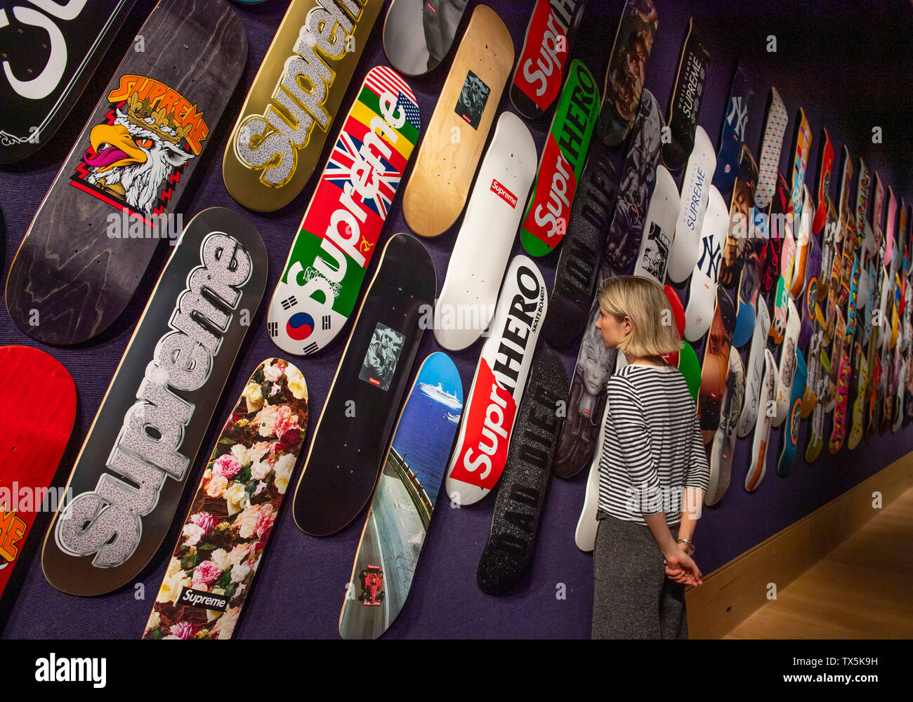 https://c8.alamy.com/comp/TX5K9H/bonhams-new-bond-street-london-uk-24th-june-2019-an-extremely-rare-and-complete-collection-of-131-supreme-full-sized-skateboard-decks-produced-by-the-streetwear-brand-supreme-new-york-between-2011-2019-is-on-view-before-the-modern-and-contemporary-art-sale-on-27th-june-2019-the-decks-being-sold-as-a-single-lot-feature-works-by-renowned-contemporary-artists-such-as-the-chapman-brothers-urs-fischer-cindy-sherman-nan-goldin-and-mike-kelley-the-collection-has-an-estimate-of-100000-150000-credit-malcolm-parkalamy-live-news-TX5K9H.jpg