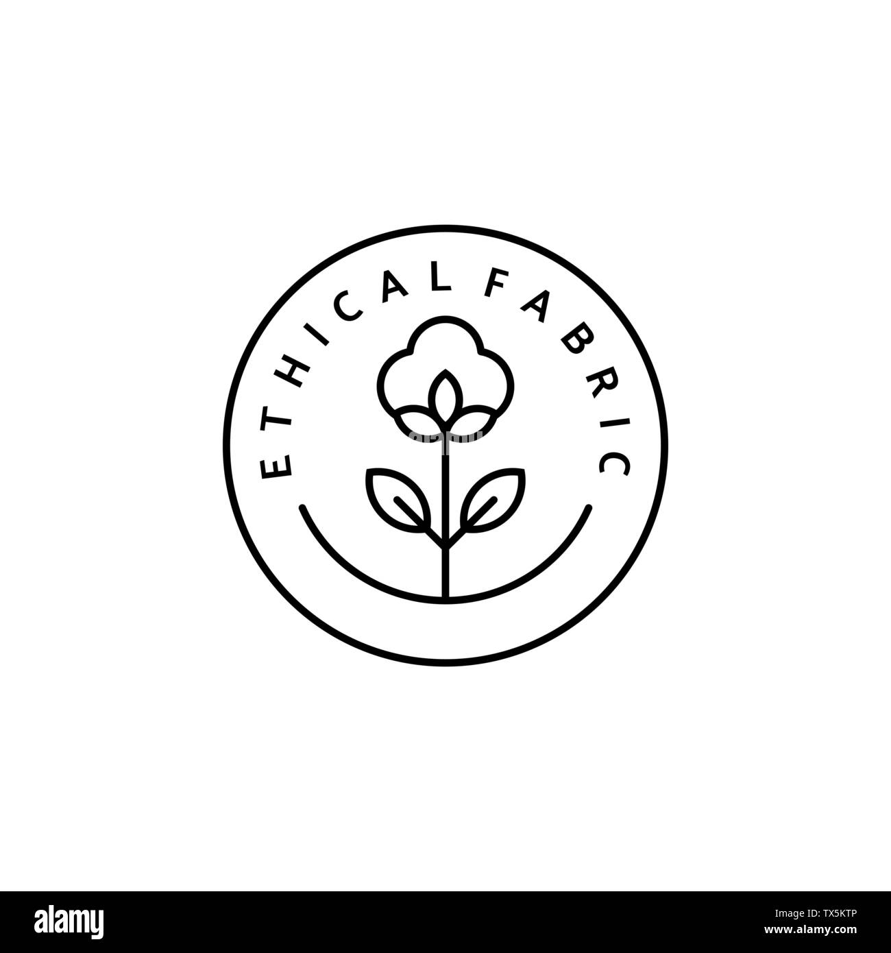 Linear Icon Ethical fabric. Vector Logo, badge for eco-friendly manufacturing. A symbol of the natural and quality clothes - cotton. Conscious fashion Stock Vector