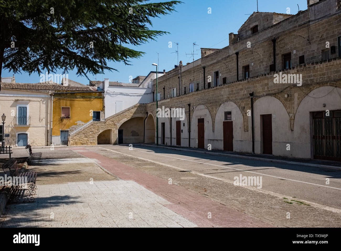 Empty square in a hot summer day. Poggiorsini, Apulia region, Italy Stock Photo
