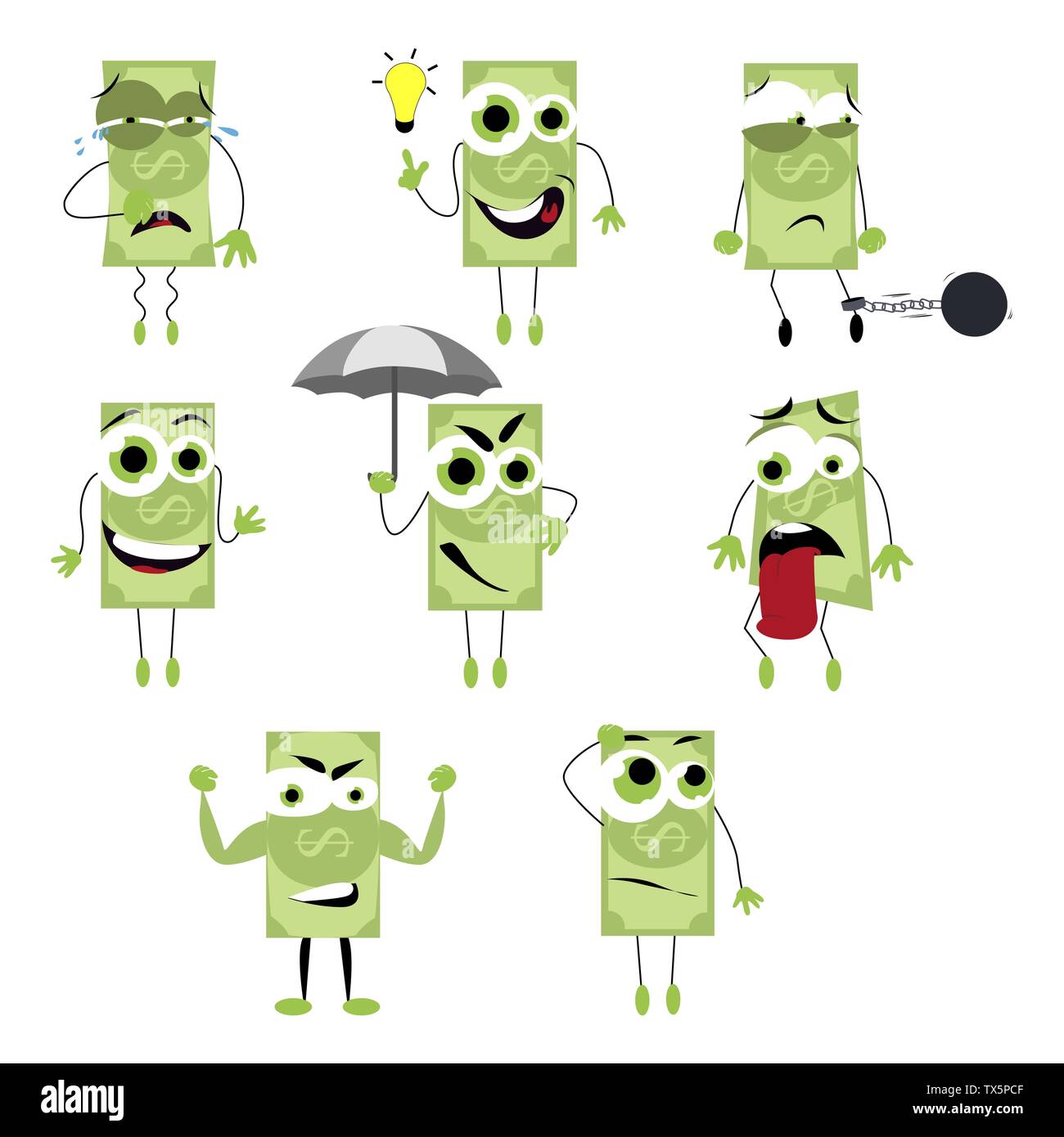 Banknotes characters show different emotion. Expression emoticon rich ...