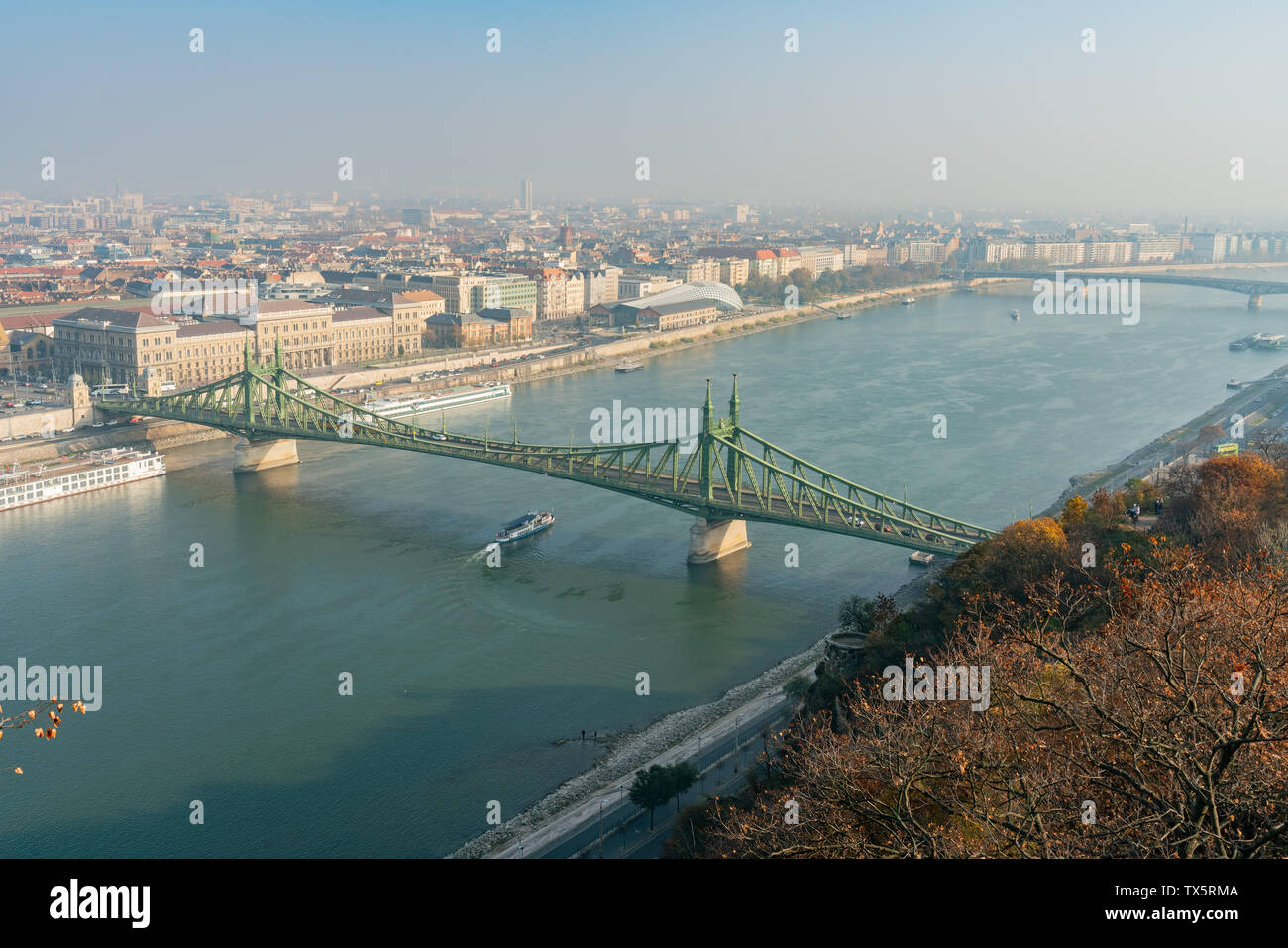 Aerial view of the Liberty Bridge bridge at Budapest, Hungary Stock Photo