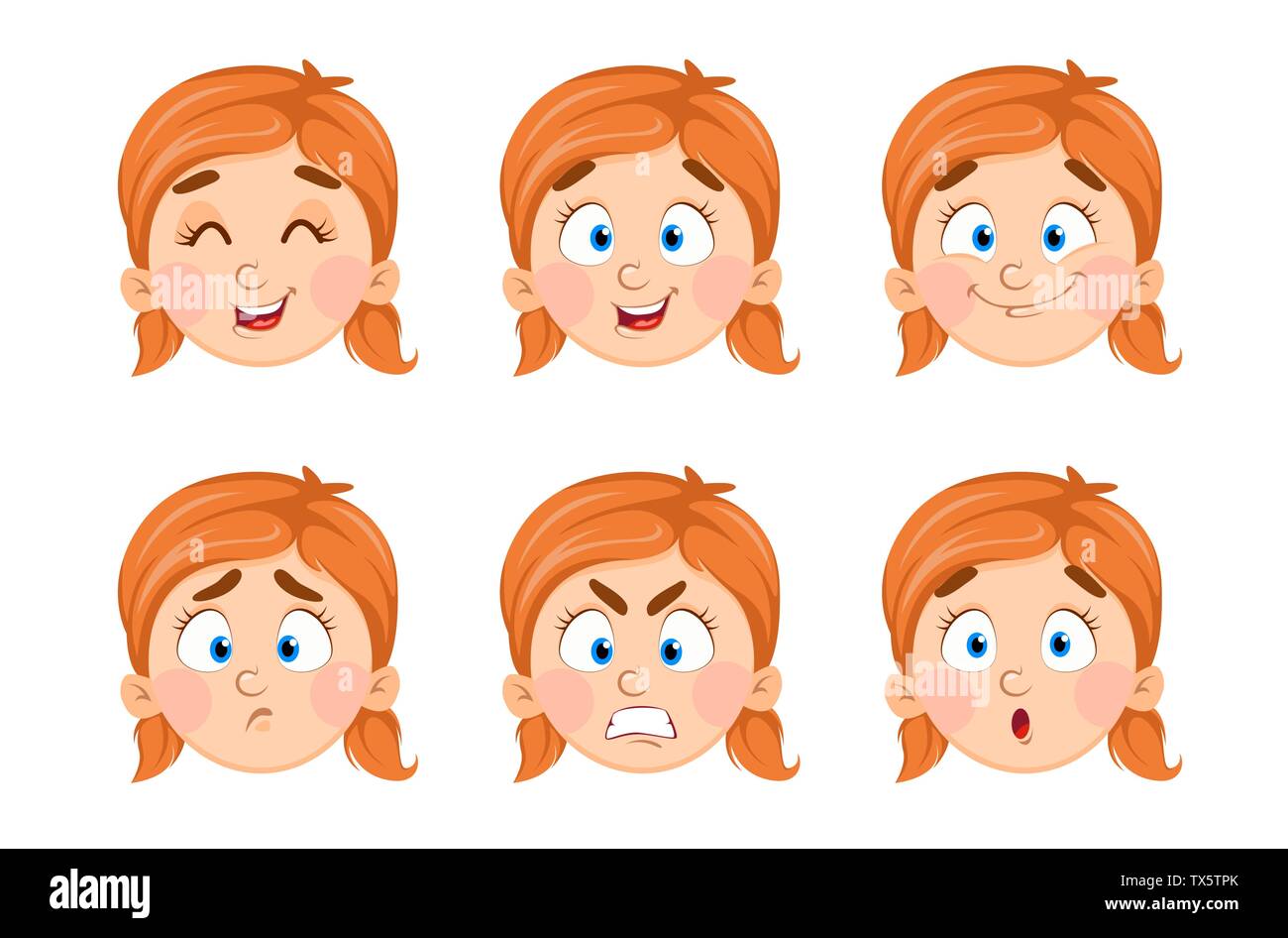 Face expressions of cute little girl. Set of different emotions of pretty  girl. Cartoon character. Vector illustration isolated on white background  Stock Vector Image & Art - Alamy