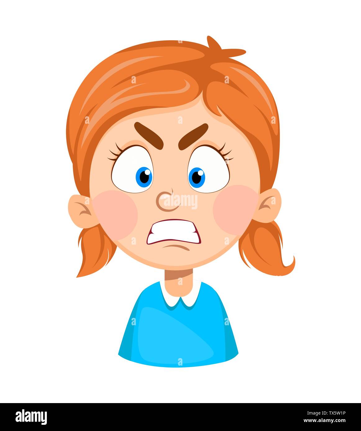 Face expression of cute little girl, angry. Emotion of pretty girl cartoon  character. Vector illustration isolated on white background Stock Vector  Image & Art - Alamy