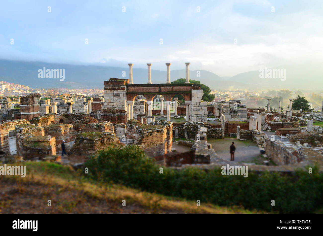 Selçuk, Izmir, Turkey - December 28, 2012: Panoramic view of Basilica of Saint John with Tilt-shift effect. Stock Photo