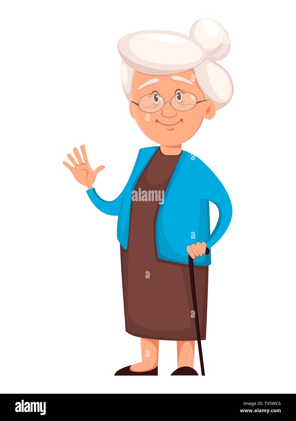 Grandmother waving hand. Cute cartoon character. Happy Grandparent's day.  Vector illustration on white background Stock Vector Image & Art - Alamy