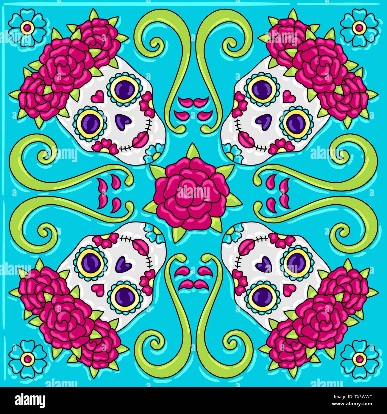 Day of the Dead mexican talavera ceramic tile pattern Stock Vector