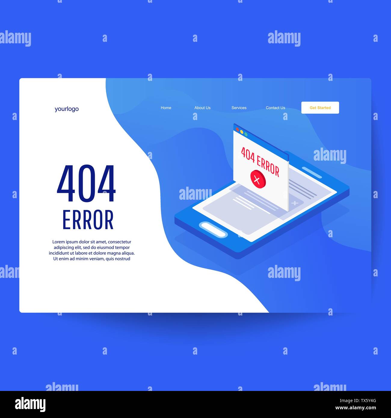 Design 404 error on website page. Template for web page with 404 error Stock Vector