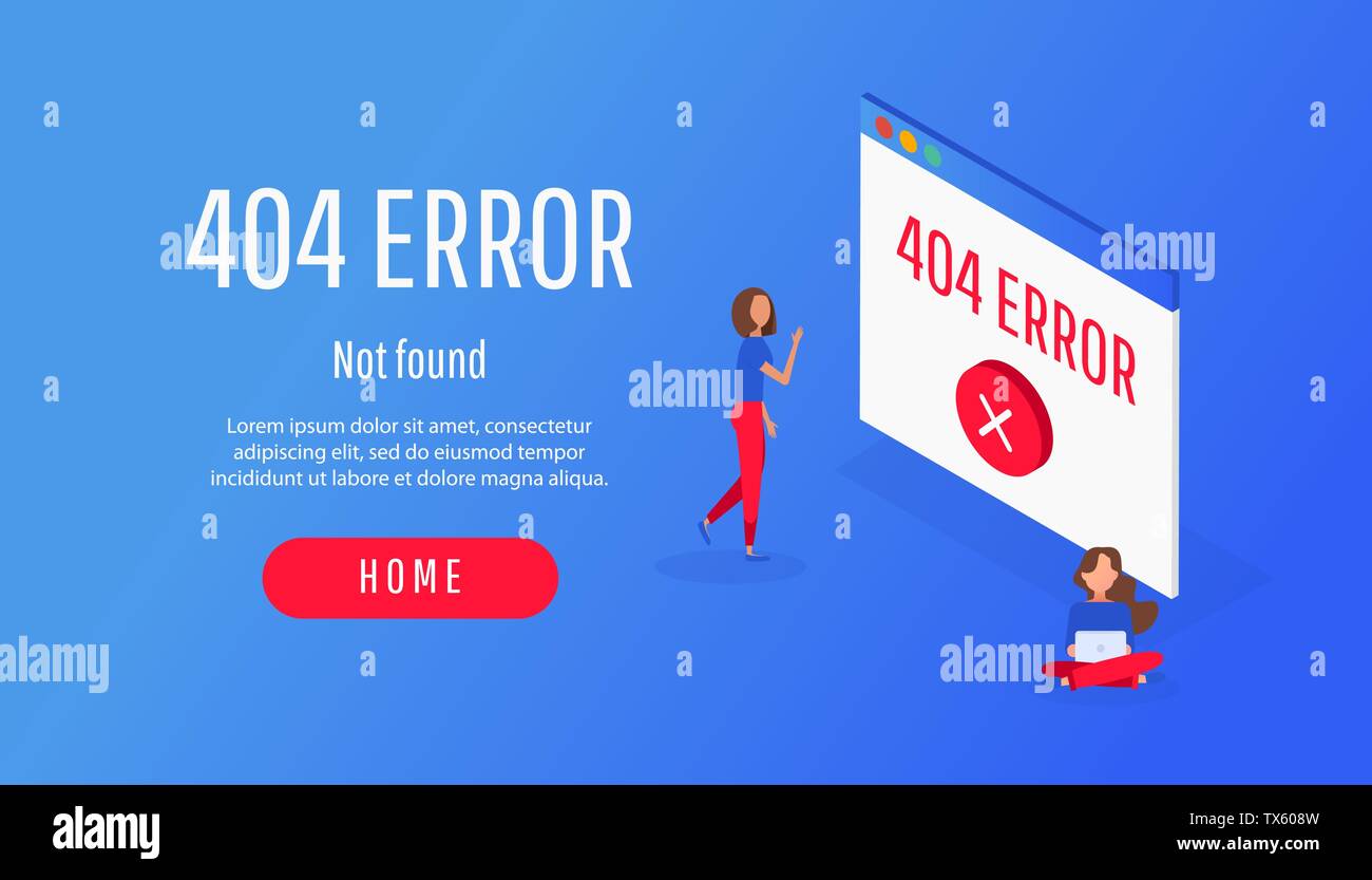 Isometric concept 404 page or file error icon not found. Stock Vector